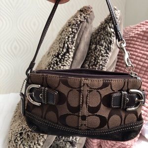 COACH Signature Dark Khaki Suede Wristlet